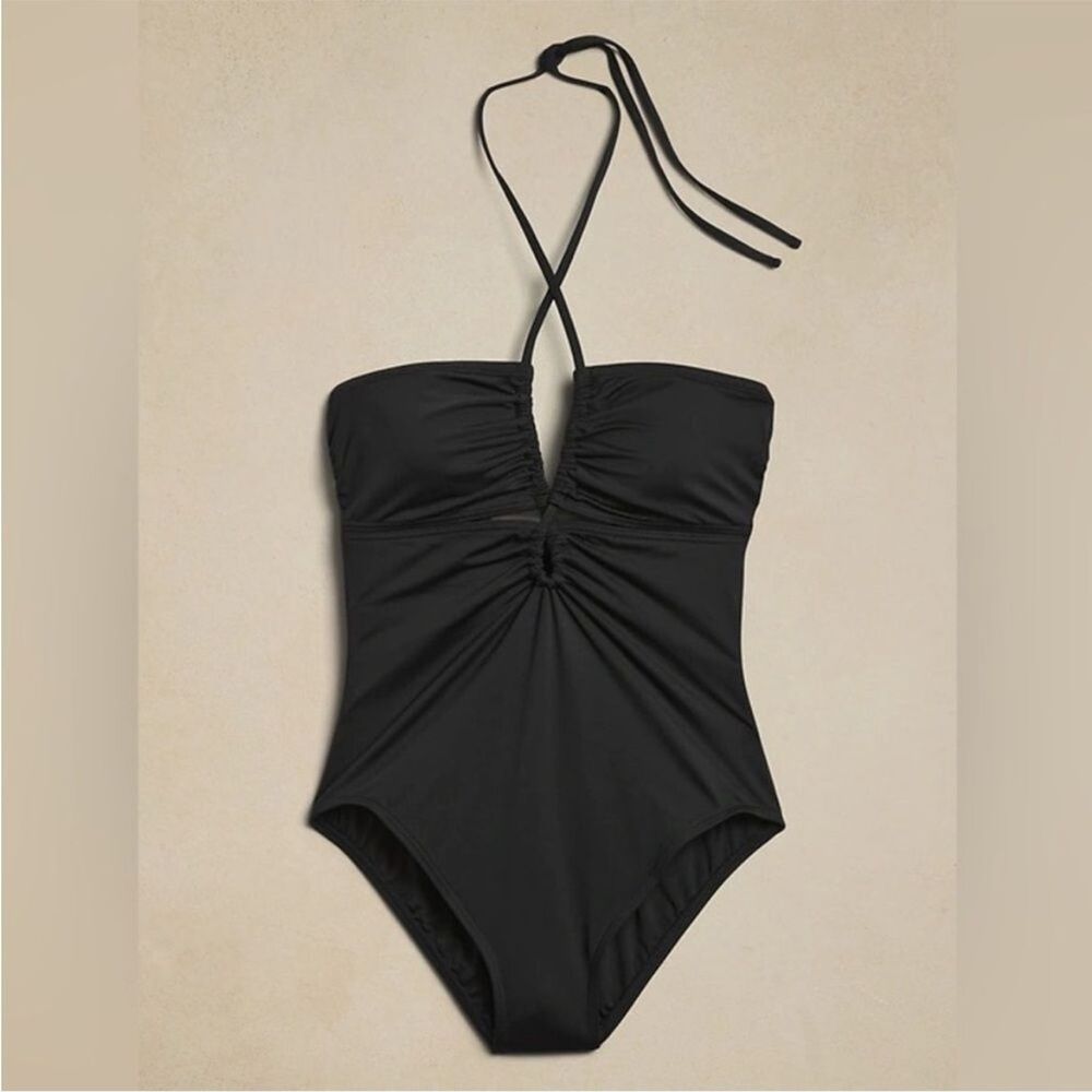 NWT Banana Republic Black Double Keyhole One Piece Swimsuit, Large